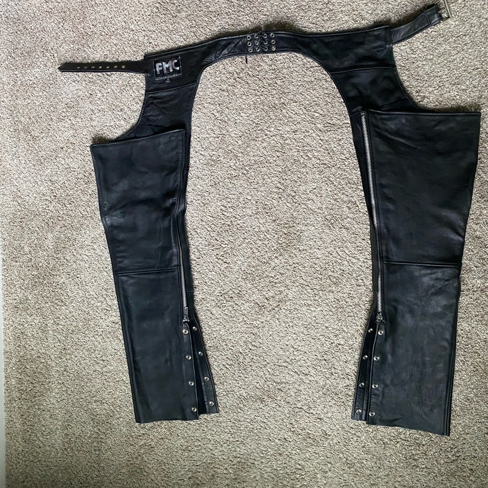 FMC Black Leather Motorcycle Chaps